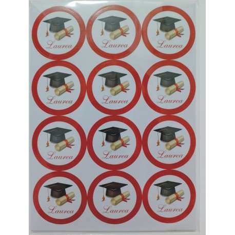 Etichette Adesive CAPPELLO TOCCO LAUREA Forma Tonda 4 cm diametro, 72 Pezzi, Unisex.