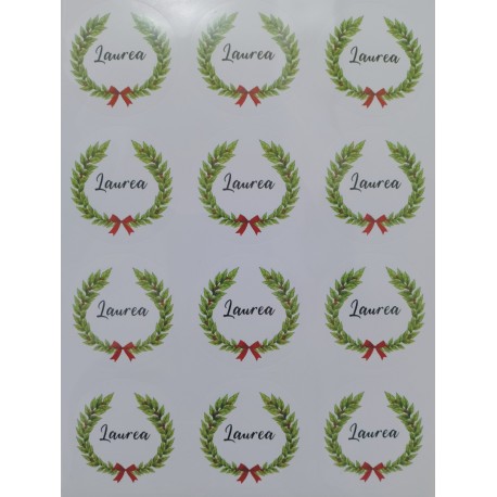 Etichette Adesive LAUREA CORONA DI ALLORO Forma Tonda 4 cm diametro, 72 Pezzi, Unisex.