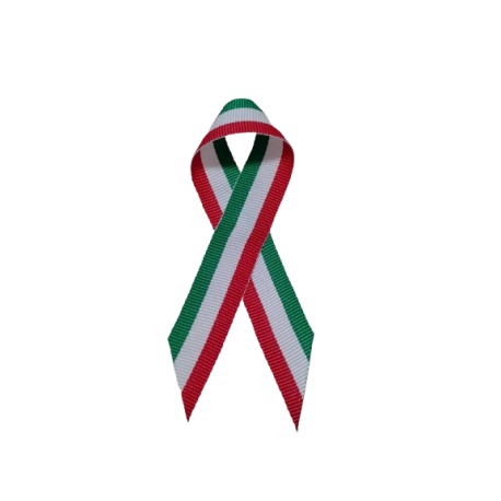 Fiocco Coccarda Tricolore Italia Misura 9 x 4,5 cm. Spilla sul Posteriore, Realizzato in Tessuto.