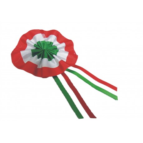 COCCARDA TRICOLORE IN TESSUTO CON SPILLA 15 x 8 cm