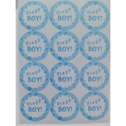 Etichette Adesive Bomboniere IT'S A BOY Forma Tonda 4 cm diametro, 72 Pezzi