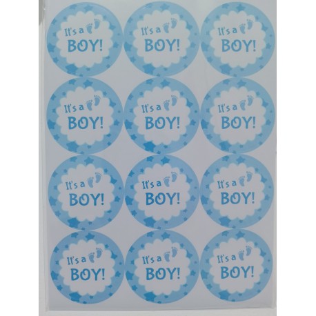 Etichette Adesive Bomboniere IT'S A BOY Forma Tonda 4 cm diametro, 72 Pezzi