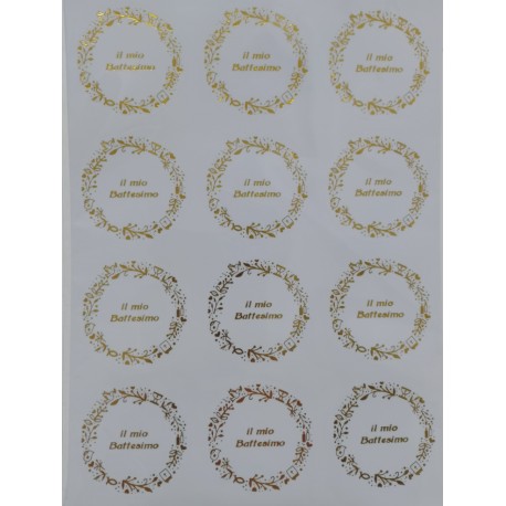 Etichette Adesive il Mio Battesimo Forma Tonda Sagomata 4 cm diametro, 72 Pezzi, Unisex
