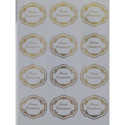 Etichette Adesive Prima Comunione Classico Forma Ovale Sagomata 4 cm diametro, 72 Pezzi, Unisex.