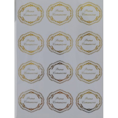 Etichette Adesive Prima Comunione Classico Forma Ovale Sagomata 4 cm diametro, 72 Pezzi, Unisex.