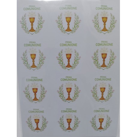 Etichette Adesive Prima Comunione Calice Centrale Forma Tonda 4 cm diametro, 72 Pezzi, Unisex