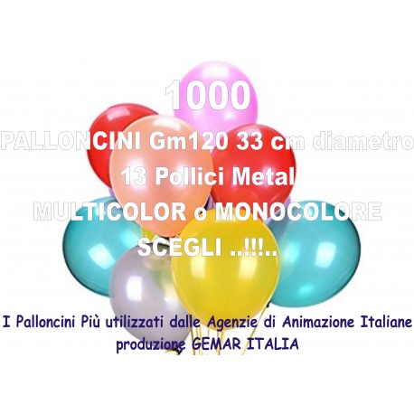 1000 PALLONCINI MULTICOLOR METAL 13 Pollici 33 cm diam. colori stock