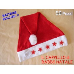 Cappello Cappelli Babbo Natale con stelline luminose 50 pezzi in panno lenci STOCK -BATTERIE OMAGGIO INCLUSE-