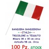 BANDIERA BANDIERINA ITALIA TRICOLORE 100 Pz. Mis. 38 x 30 cm. con Asta in tessuto in Stock
