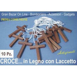 10 Croce Classica Prima Comunione in Legno con Laccetto bianco 9 X 6 cm. Crocifissi Artigianali