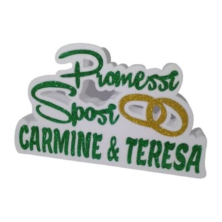 SCULTURA SCRITTA PROMESSI SPOSI ANELLI PERSONALIZZATA CON 2 NOMI 45x27x5 cm