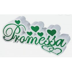 SCULTURA SCRITTA PROMESSA CON CUORI 45x30x5 cm