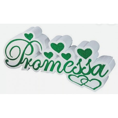 SCULTURA SCRITTA PROMESSA CON CUORI 45x30x5 cm